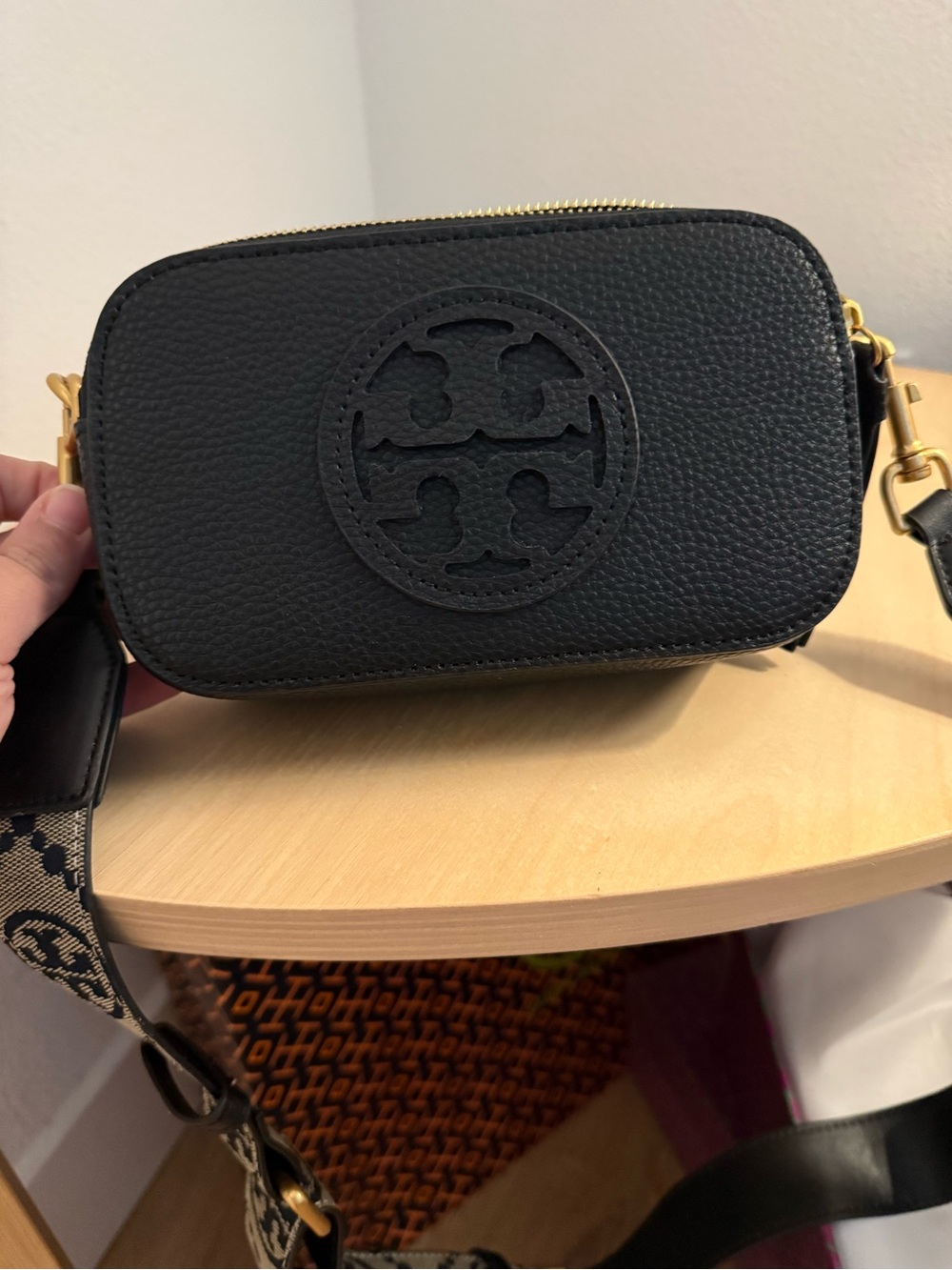 Tory Burch Black Logo Leather Camera Bag